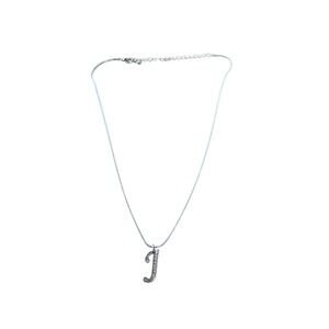 Avon Silver Tone Rhinestone Pave Initial J‎ Pendant Necklace Jewelry